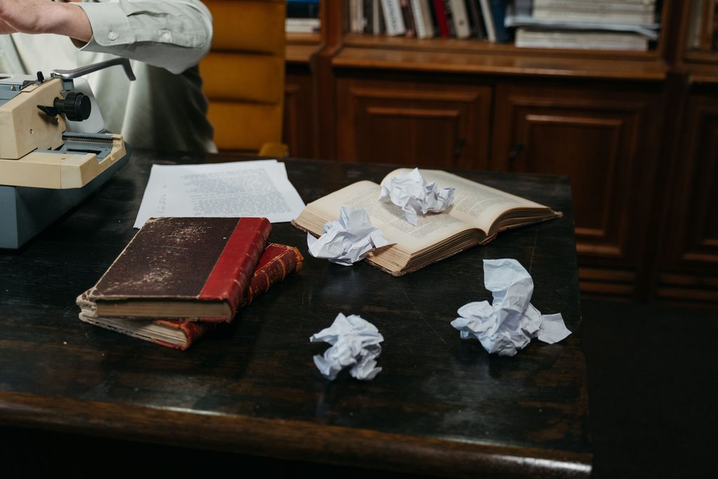 writing desk with rough draft